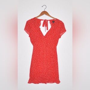 Bardot Women Red Open Back Dress Ruffled Sleeveless Polka Dot Size XS MSRP $99